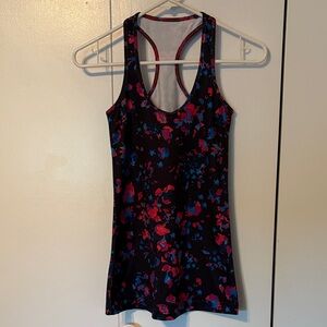 lululemon athletica Black and pink Floral Reece back Tank Top